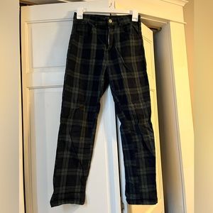 John Galt California. Size small. Dark green/navy plaid pants.